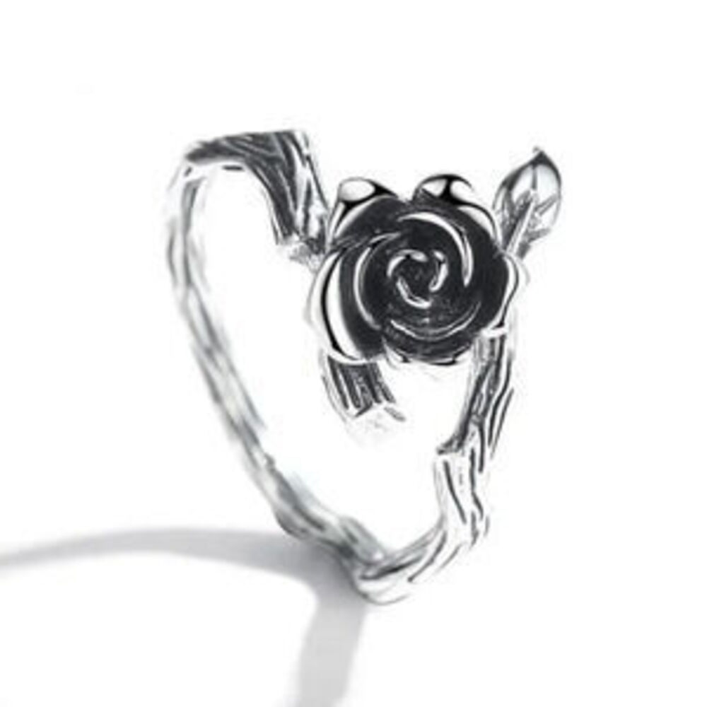 925 Sterling Silver Rose Ring Vintage Engraved Rose Tree Branch Vine Ring